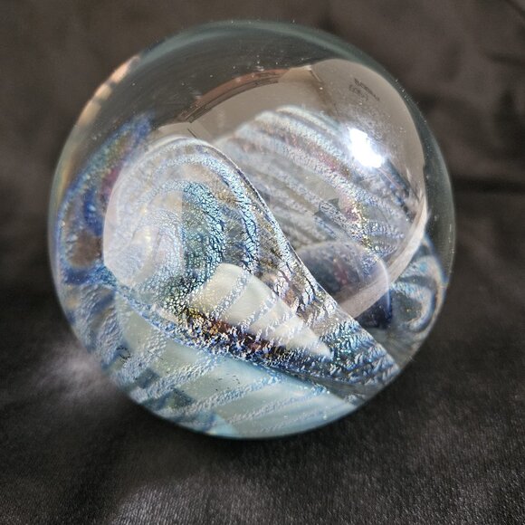 ROBERT EICKHOLT Signed 1983 Art GLASS Paperweight Blue Iridescent. - Picture 11 of 15
